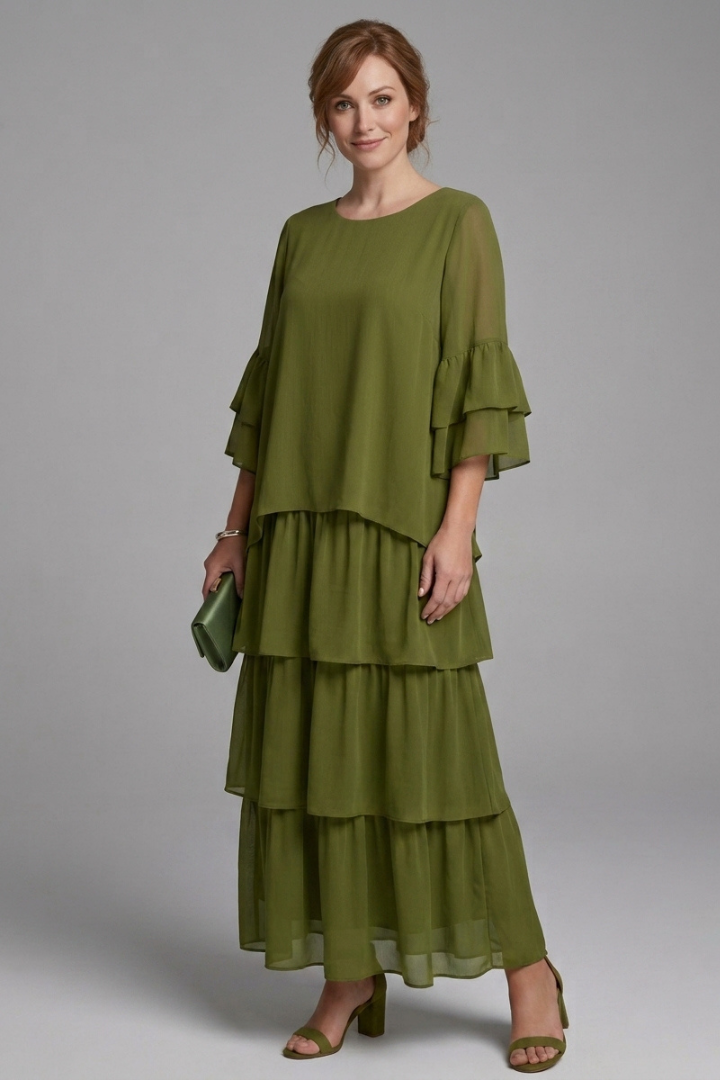 Elora | Robe longue pour femme – Robe décontractée ample à volants, descendant jusqu'aux chevilles