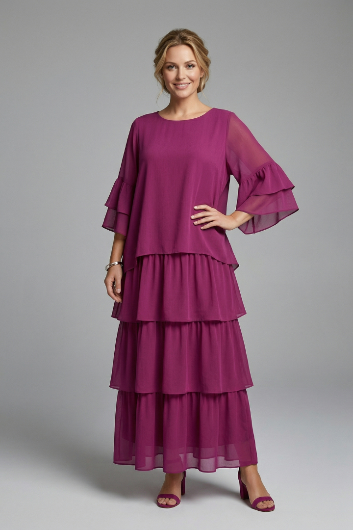 Elora | Robe longue pour femme – Robe décontractée ample à volants, descendant jusqu'aux chevilles