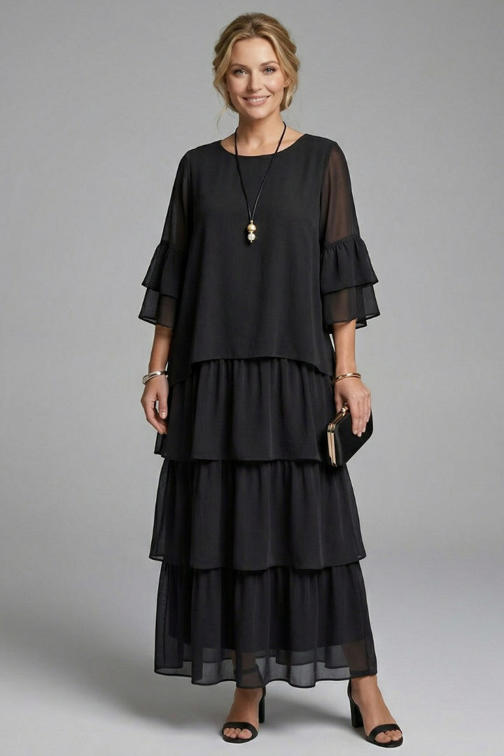 Elora | Robe longue pour femme – Robe décontractée ample à volants, descendant jusqu'aux chevilles