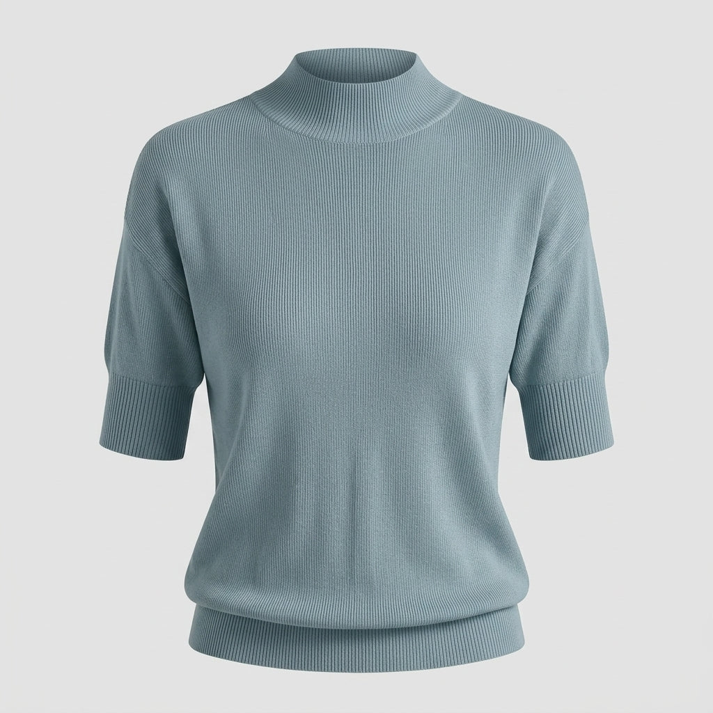 Halenora | Haut texturé pour femme – Couleur unie, col montant