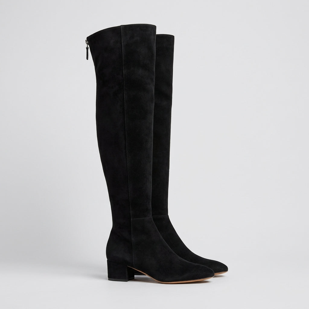 Kalivelle | Bottes en daim pour femme montant au-dessus du genou – Bottes hautes à talon carré