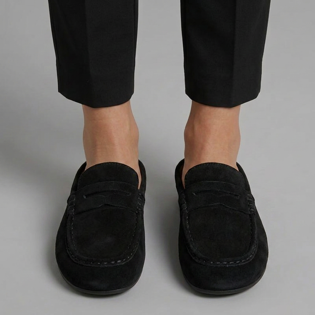 Anara | Mocassins mules pour femmes en daim – Bout rond, chaussures à enfiler pour tous les jours