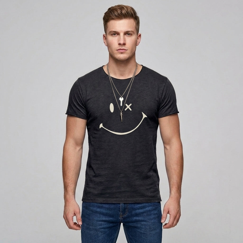 Briggs | T-shirt rétro pour homme avec motif « Smiley » - T-shirt à manches courtes en coton