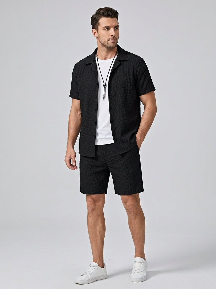 Basile | Ensemble Homme 2 Pièces Chemise & Short – Chemise Boutonnée Manches Courtes avec Short Assorti Décontracté