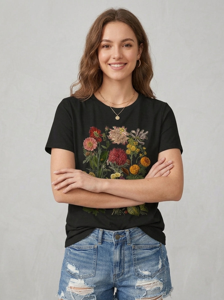 Azura | T-shirt floral vintage pour femme - Haut à manches courtes à imprimé rétro