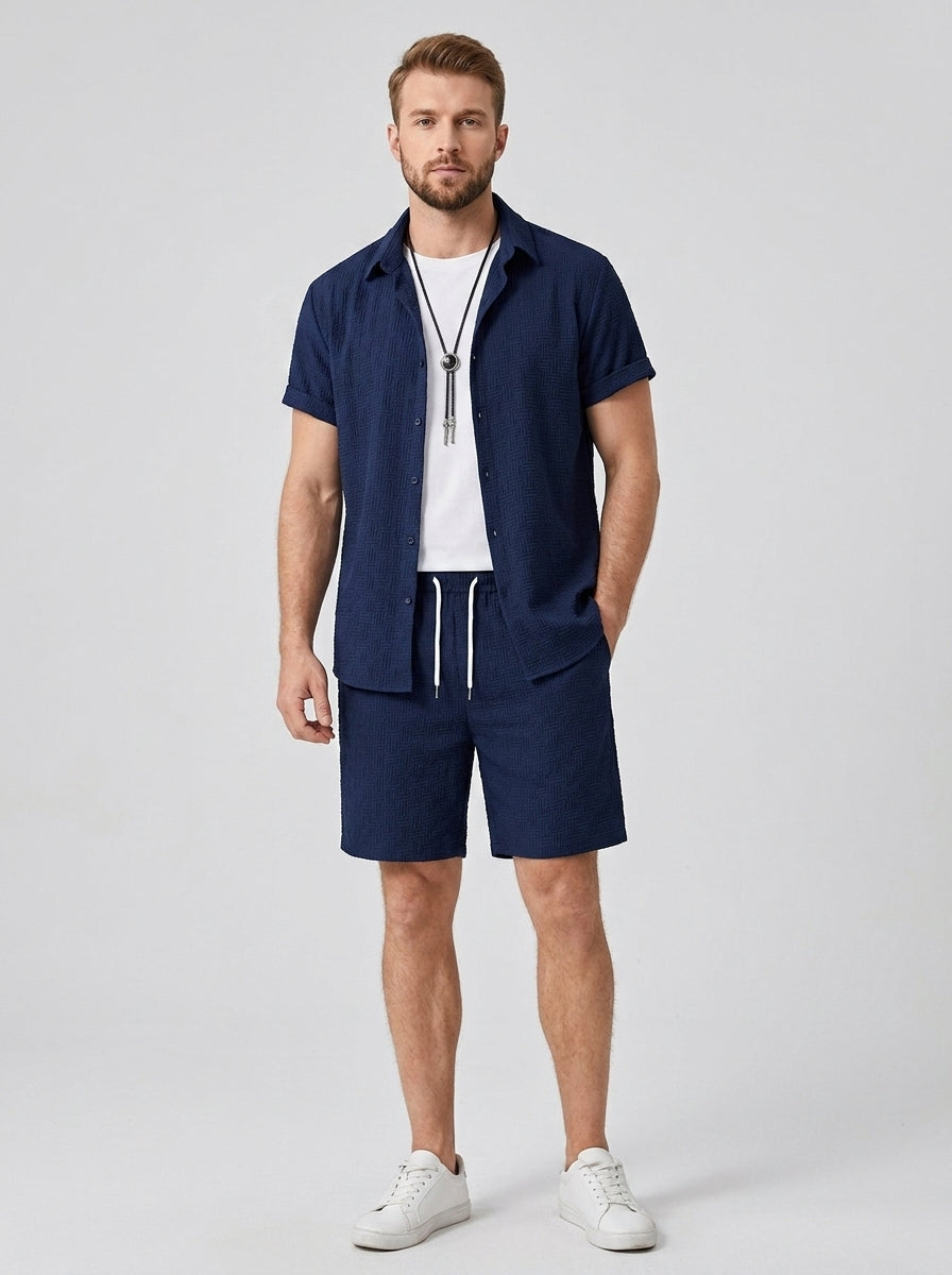Basile | Ensemble Homme 2 Pièces Chemise & Short – Chemise Boutonnée Manches Courtes avec Short Assorti Décontracté