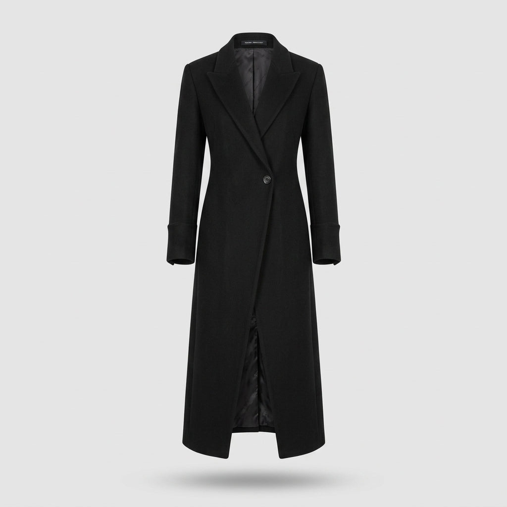 Evania | Manteau long pour femme en mélange de laine – Coupe à double boutonnage
