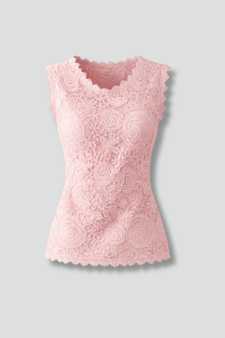 Gemma | Blouse en dentelle florale pour femme avec col en V et coupe sans manches