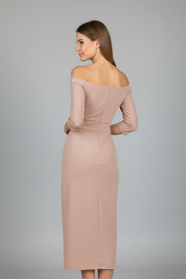 Araminta | Robe longue à épaules dénudées pour femme – Robe drapée à manches longues