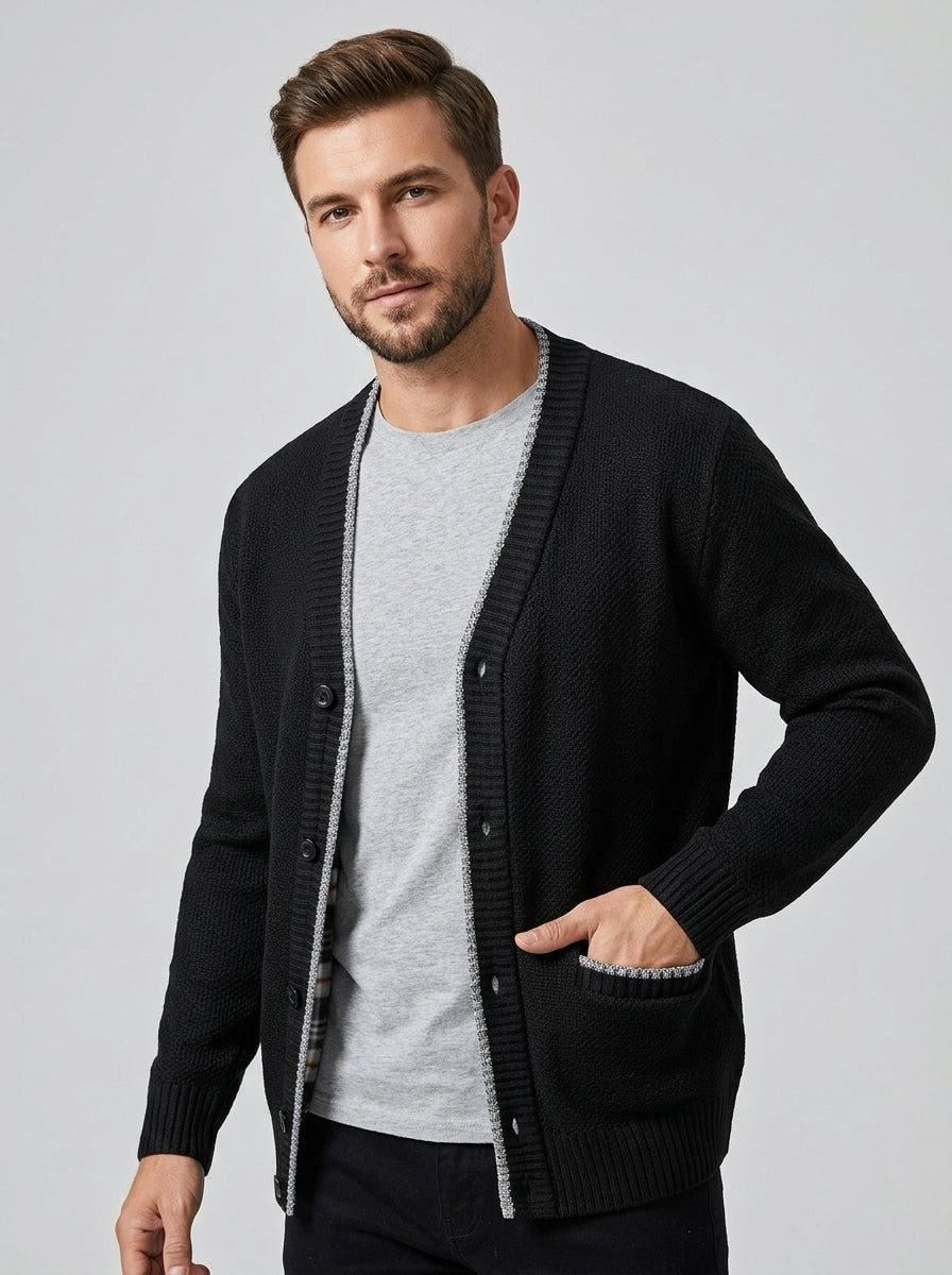 Luca | Cardigan en maille à col en V pour homme – manches longues, fermeture à boutons sur le devant, poches