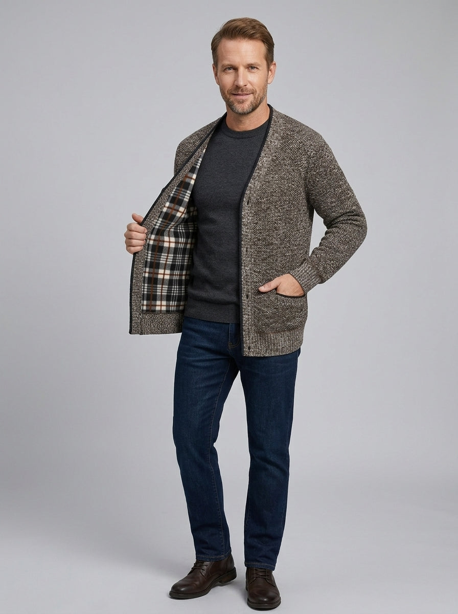 Luca | Cardigan en maille à col en V pour homme – manches longues, fermeture à boutons sur le devant, poches