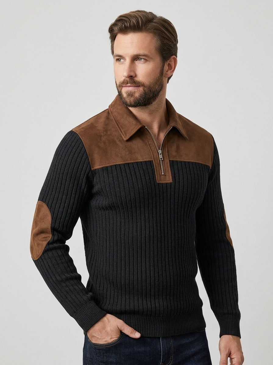 Avelisse | Pull en maille à blocs de couleur pour homme, avec col montant