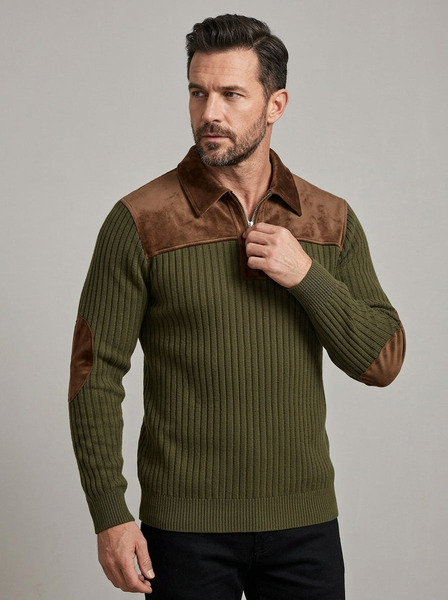 Anders | Pull jacquard en maille pour homme, col montant, fermeture zippée sur le devant