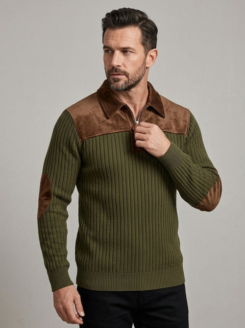 Anders | Pull jacquard en maille pour homme, col montant, fermeture zippée sur le devant