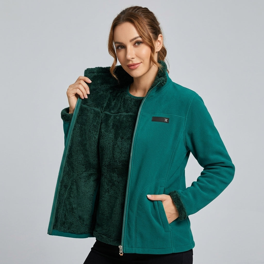 Olanora | Veste réversible pour femme – Vêtement d'extérieur épais à poils longs et imprimé