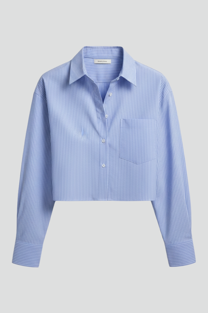 Cyrielle | Chemise rayée à boutons pour femme - Chemisier court à col et manches longues