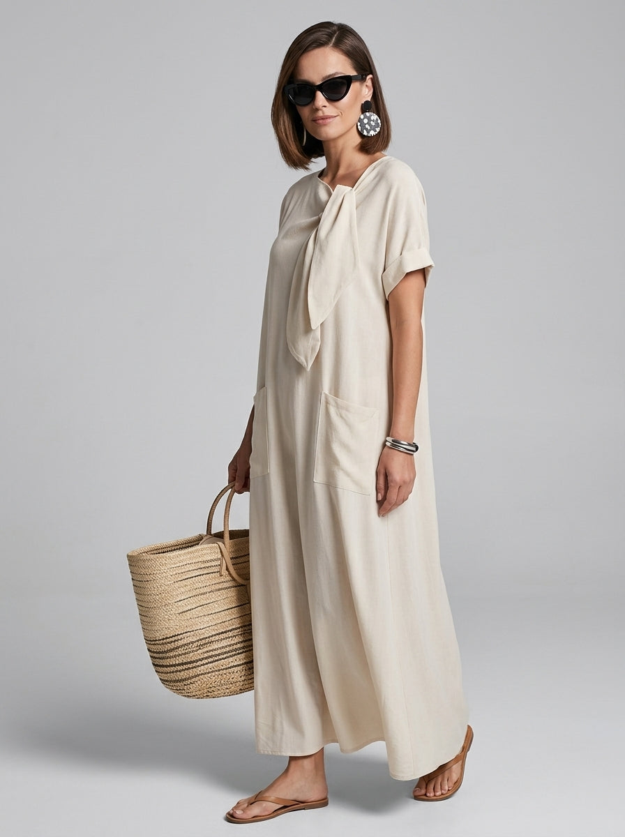 Maxine | Robe Élégante pour Femme – Robe Fluide à Col Noué avec Poches