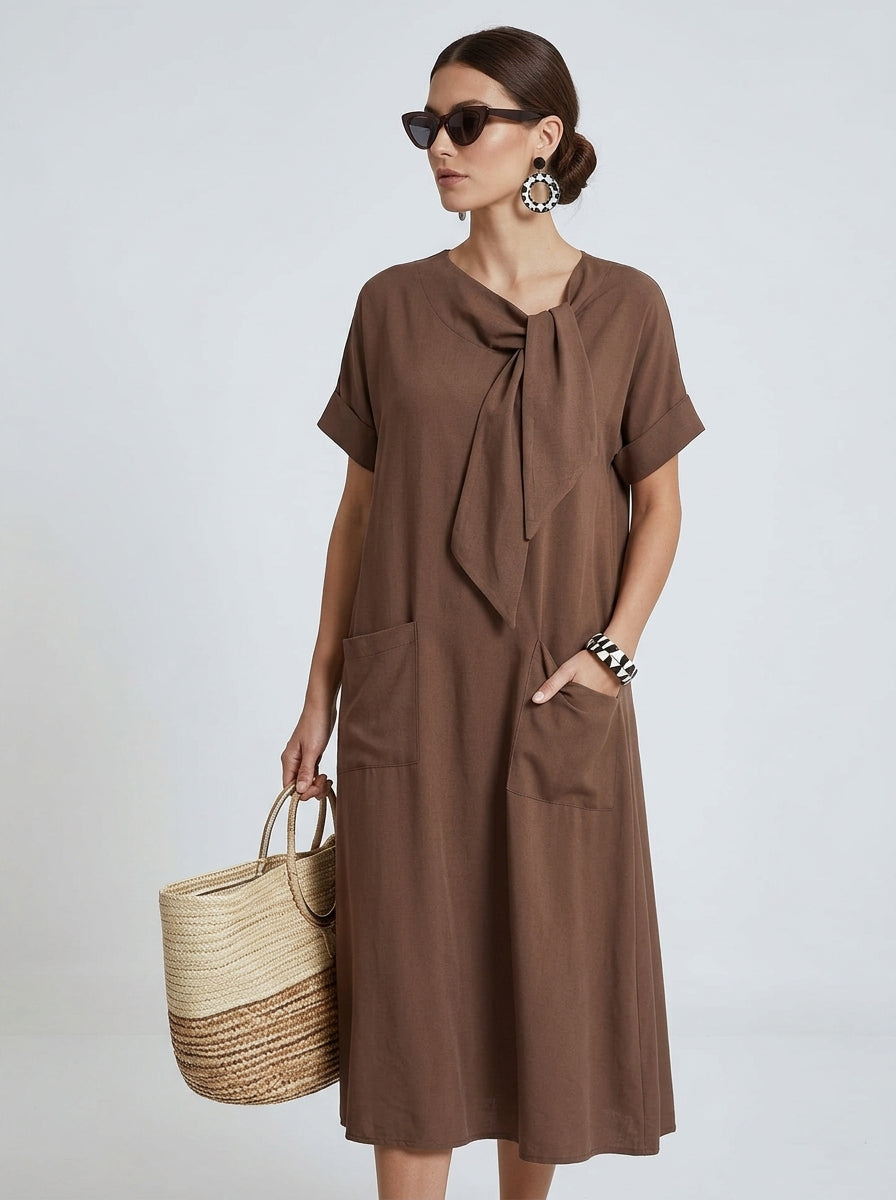 Maxine | Robe Élégante pour Femme – Robe Fluide à Col Noué avec Poches