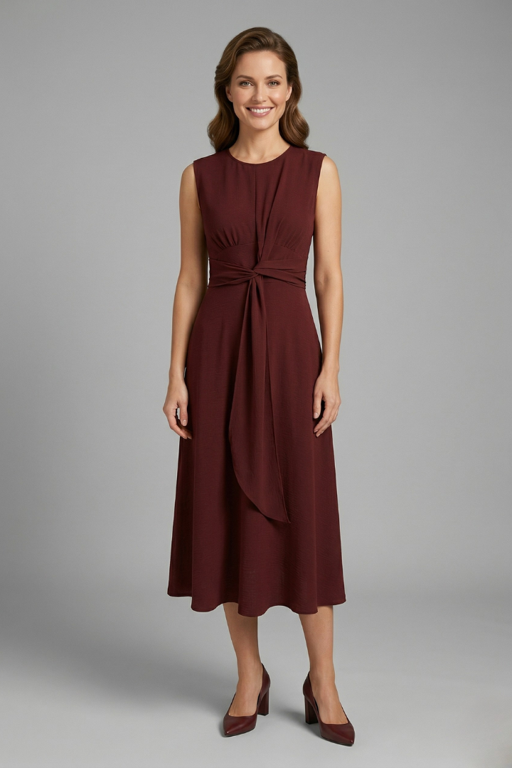 Alina | Robe Midi Femme Sans Manches – Robe Décontractée Élégante à Col Rond