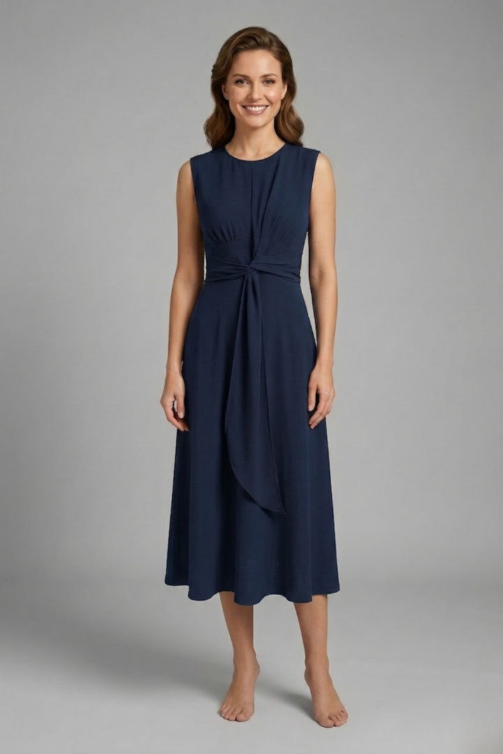 Alina | Robe Midi Femme Sans Manches – Robe Décontractée Élégante à Col Rond