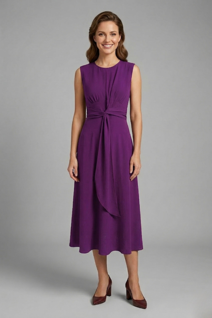 Alina | Robe Midi Femme Sans Manches – Robe Décontractée Élégante à Col Rond