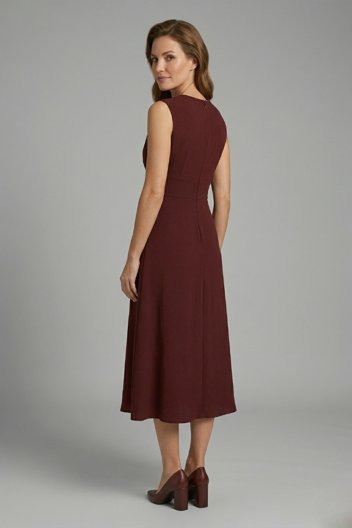 Alina | Robe Midi Femme Sans Manches – Robe Décontractée Élégante à Col Rond
