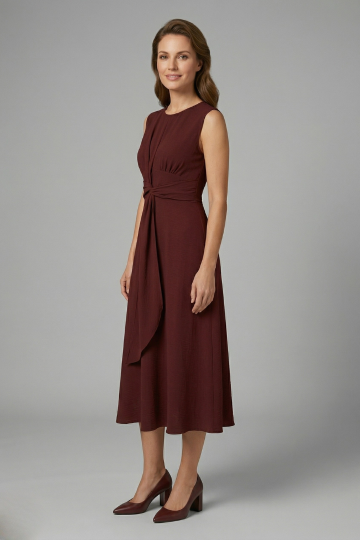 Alina | Robe Midi Femme Sans Manches – Robe Décontractée Élégante à Col Rond