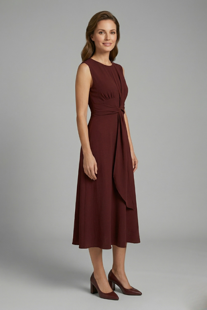 Alina | Robe Midi Femme Sans Manches – Robe Décontractée Élégante à Col Rond
