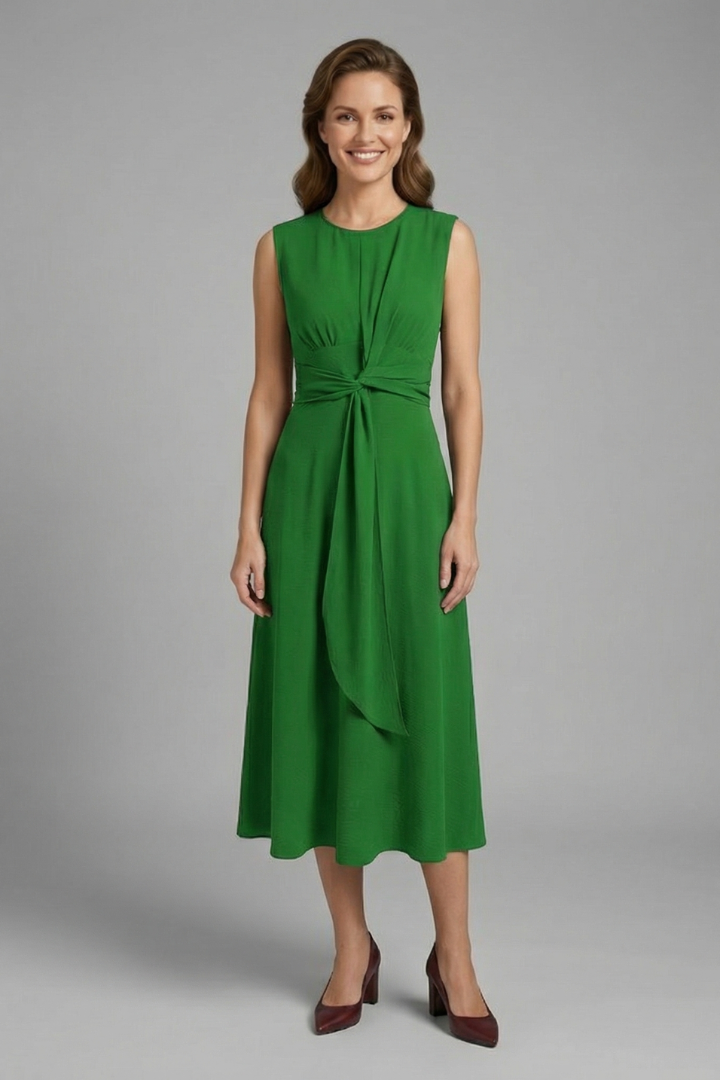 Alina | Robe Midi Femme Sans Manches – Robe Décontractée Élégante à Col Rond