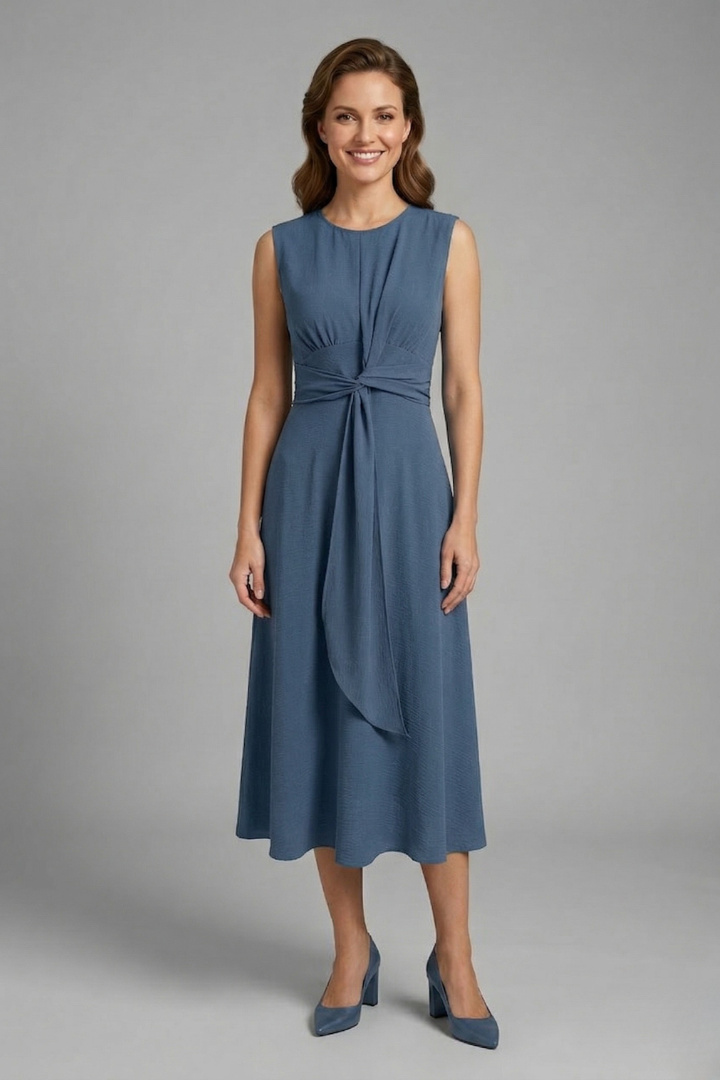 Alina | Robe Midi Femme Sans Manches – Robe Décontractée Élégante à Col Rond