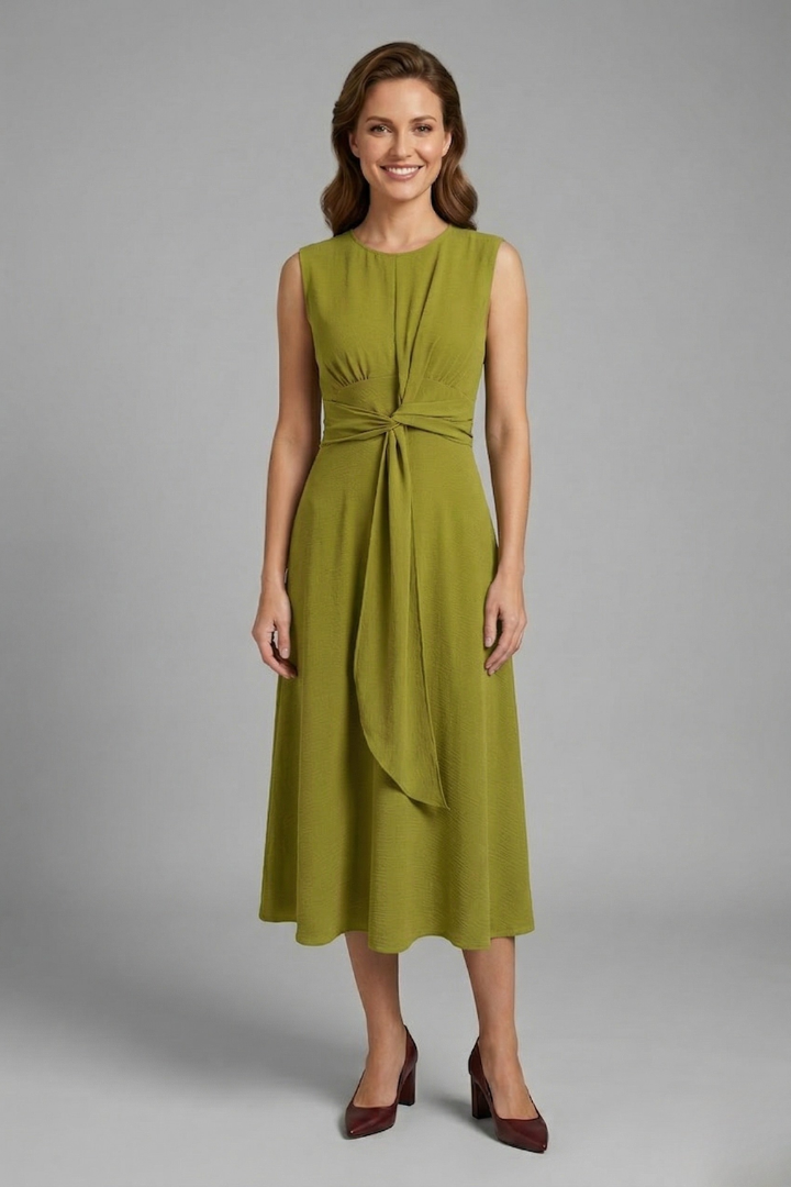 Alina | Robe Midi Femme Sans Manches – Robe Décontractée Élégante à Col Rond