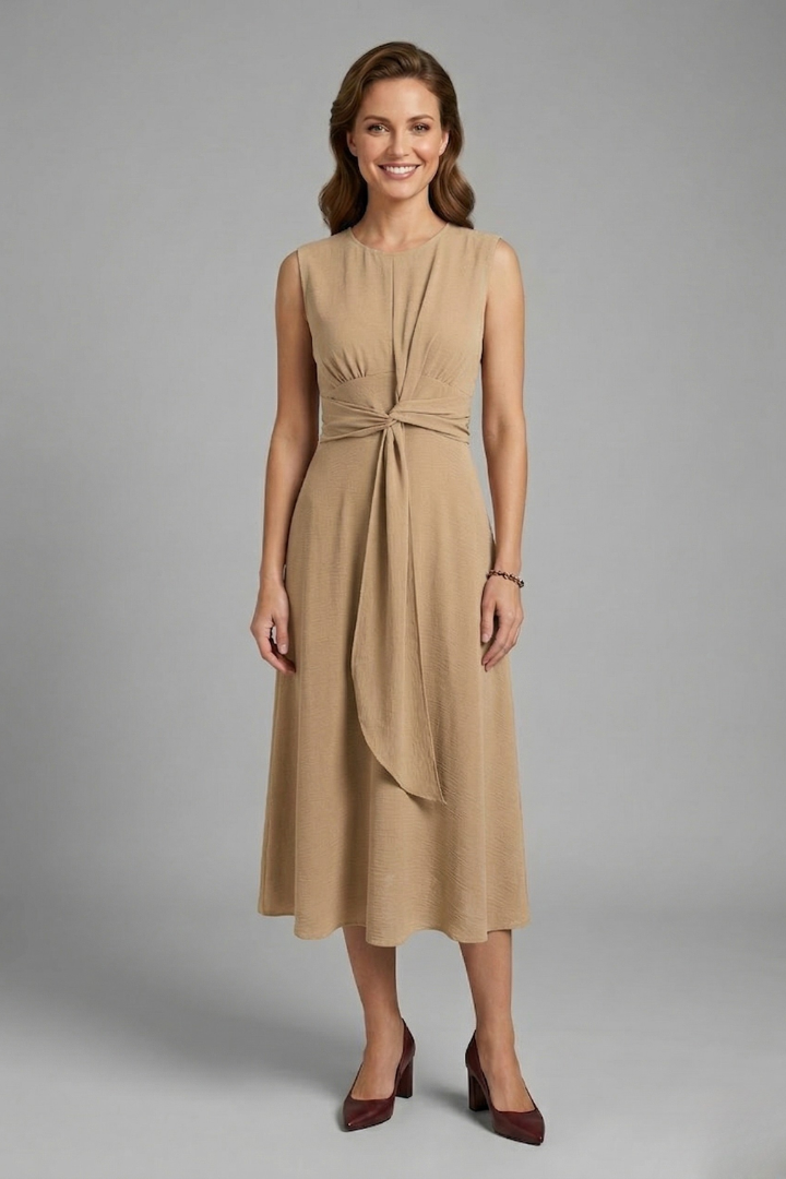Alina | Robe Midi Femme Sans Manches – Robe Décontractée Élégante à Col Rond