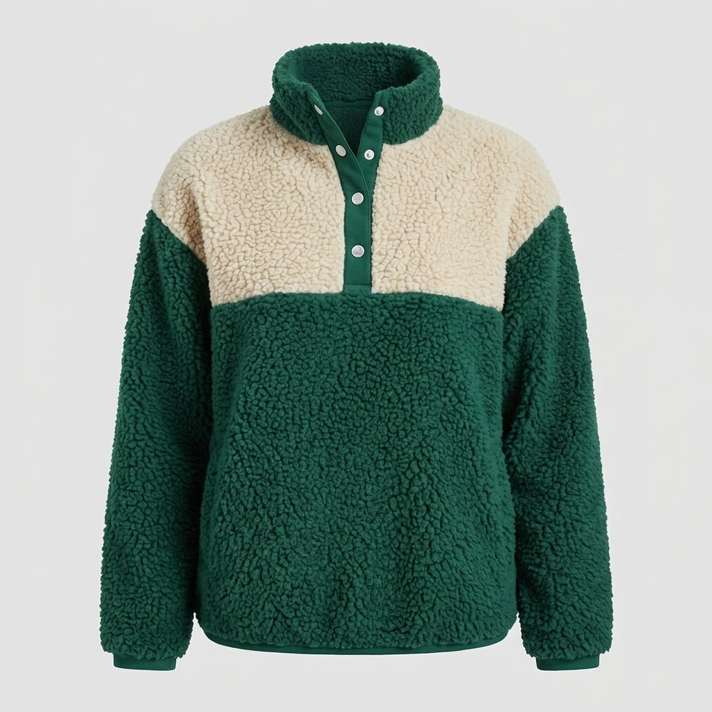 Celestria | Sweat-shirt en molleton pour femme à blocs de couleur – Modèle à demi-boutons