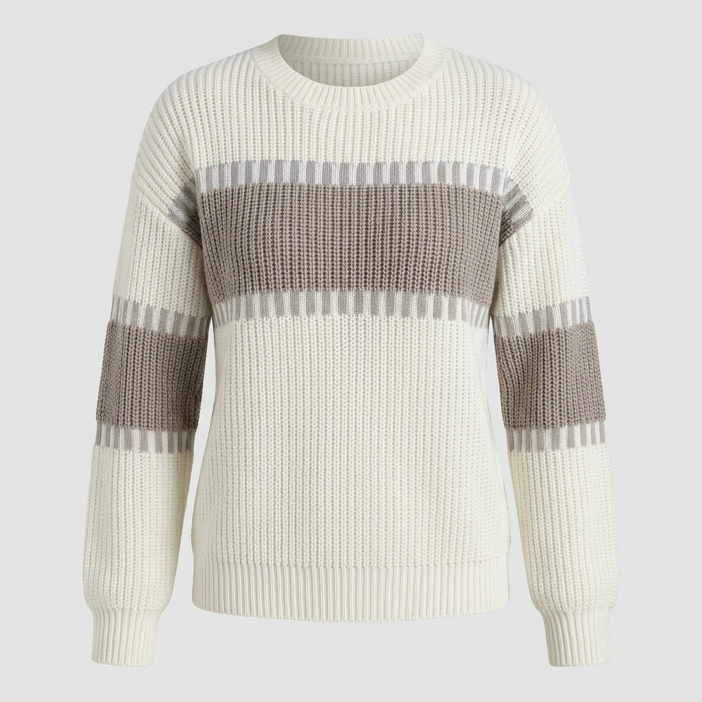 Vaelina | Pull rayé à épaules dénudées pour femme – manches longues