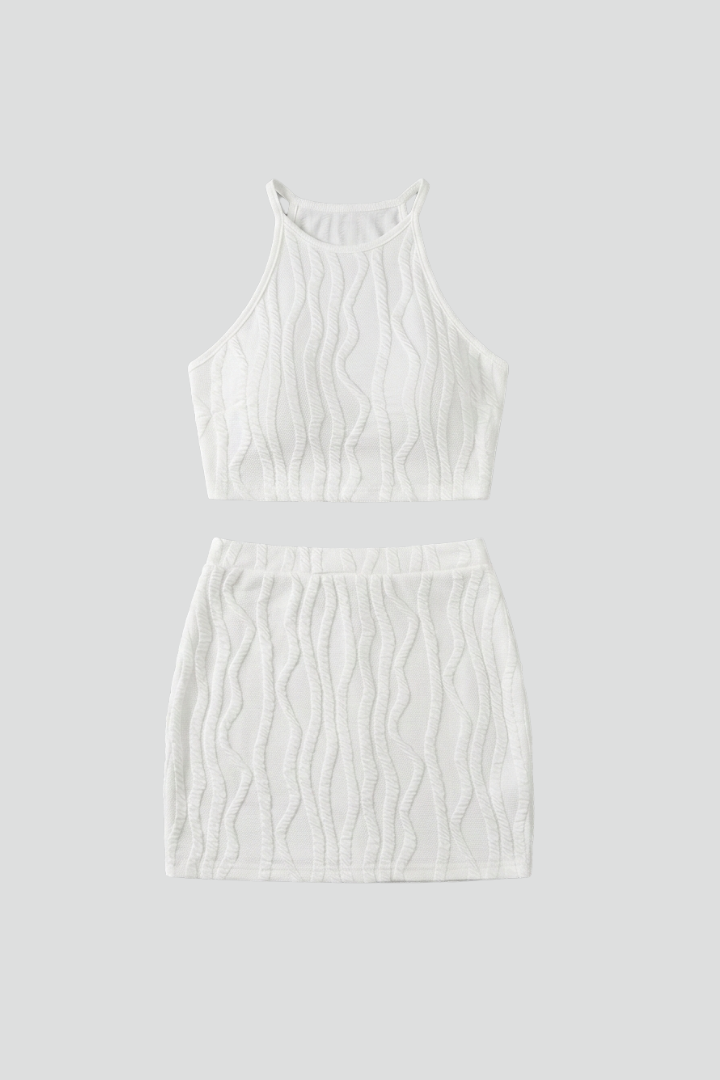 Brielle | Ensemble 2 pièces pour femme – Haut à col licou et mini-jupe taille haute