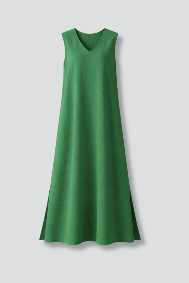 Zelia | Robe longue à col en V pour femme – Robe sans manches arrivant aux chevilles