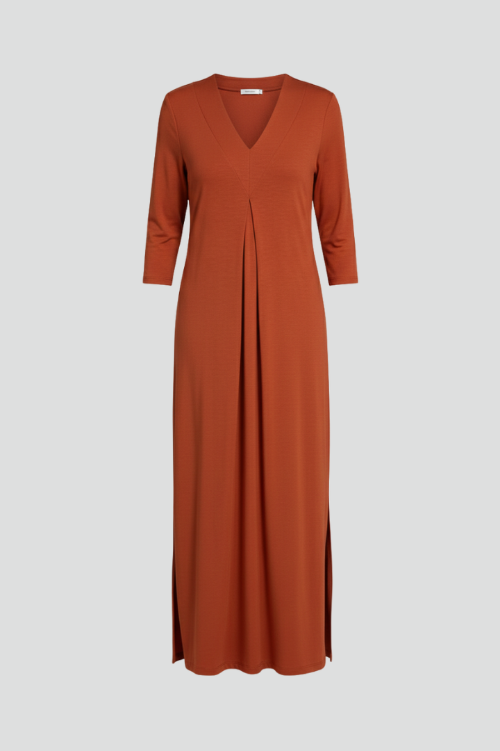 Zelia | Robe longue à col en V pour femme – Robe sans manches arrivant aux chevilles