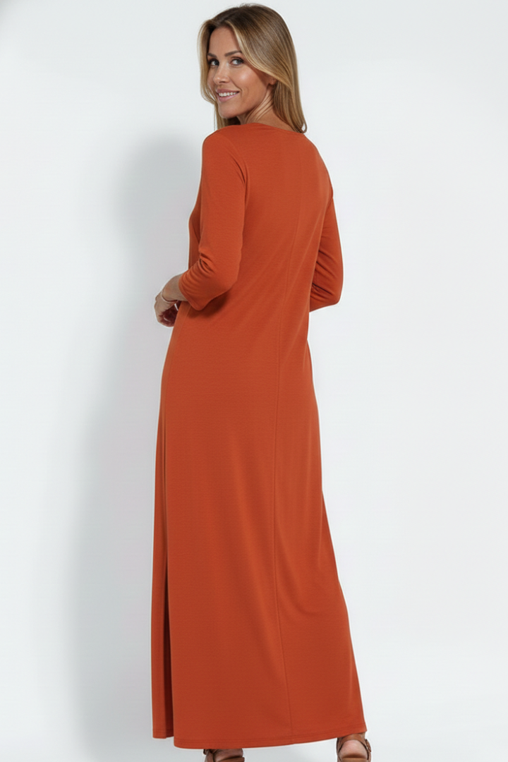 Zelia | Robe longue à col en V pour femme – Robe sans manches arrivant aux chevilles