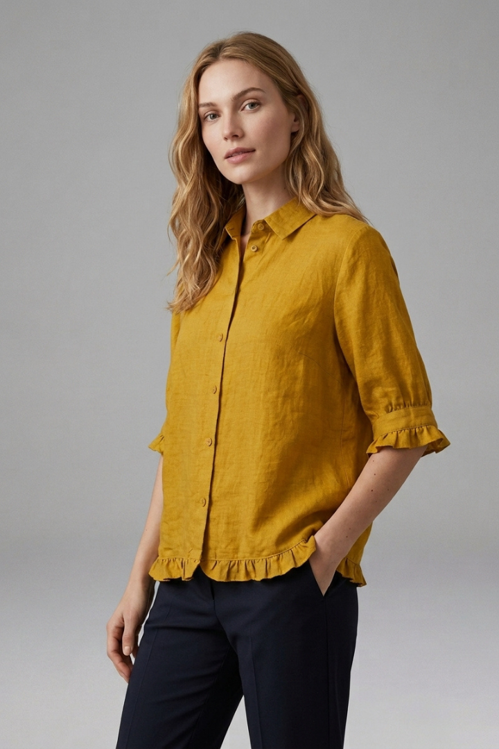 Kaisley | Chemisier décontracté boutonné pour femme avec col, manches courtes et coupe ample