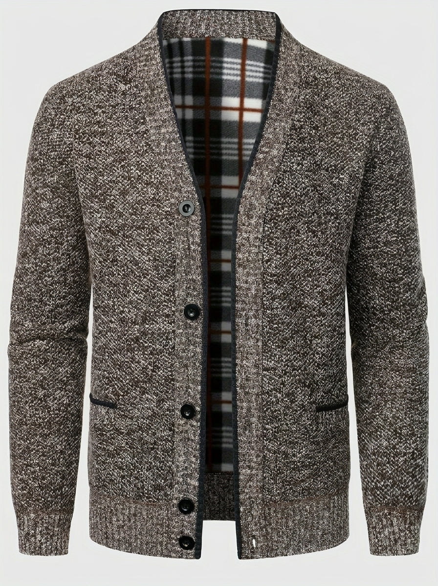 Luca | Cardigan en maille à col en V pour homme – manches longues, fermeture à boutons sur le devant, poches