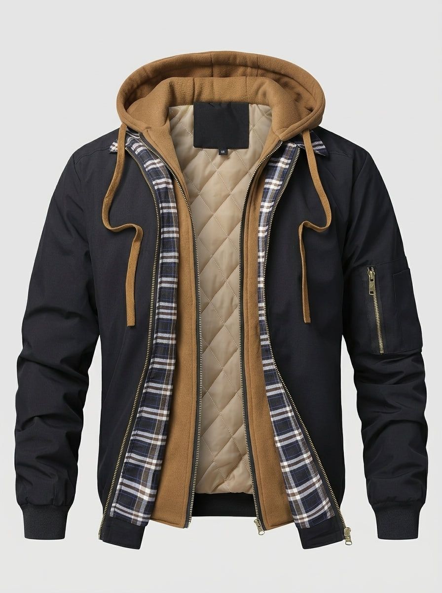 Alden | Veste à capuche à carreaux pour homme, veste décontractée zippée