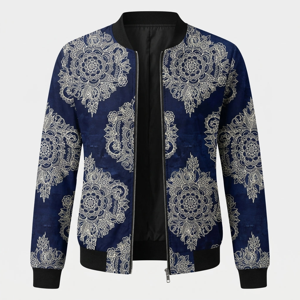 Cerelune | Blouson aviateur à imprimé floral pour femme – Blouson décontracté à fermeture éclair