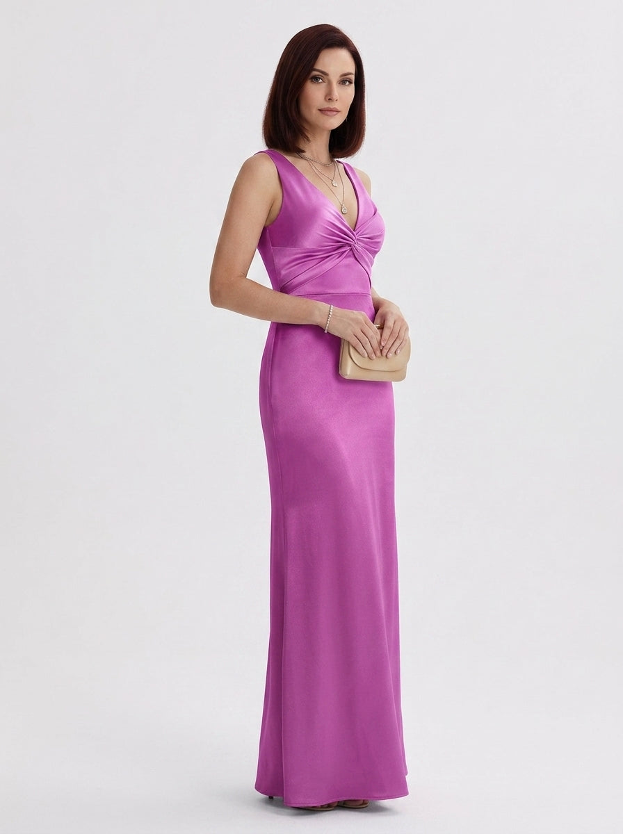 erensa | Robe longue à col en V profond pour femme – Robe sans manches tombant jusqu'au sol