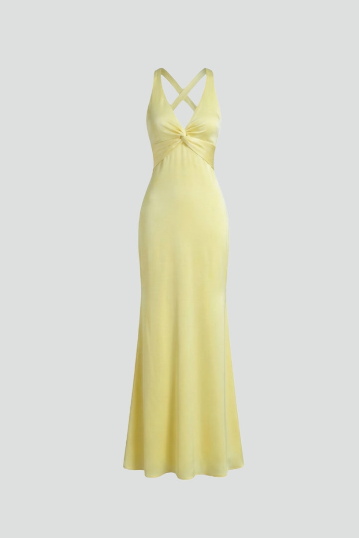 erensa | Robe longue à col en V profond pour femme – Robe sans manches tombant jusqu'au sol