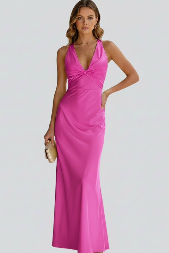 erensa | Robe longue à col en V profond pour femme – Robe sans manches tombant jusqu'au sol