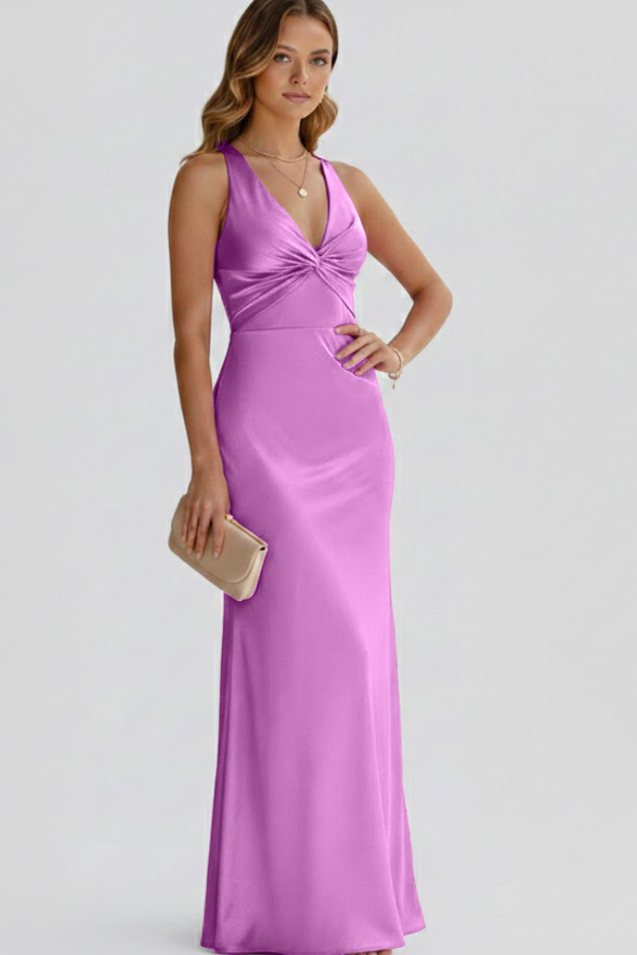 erensa | Robe longue à col en V profond pour femme – Robe sans manches tombant jusqu'au sol