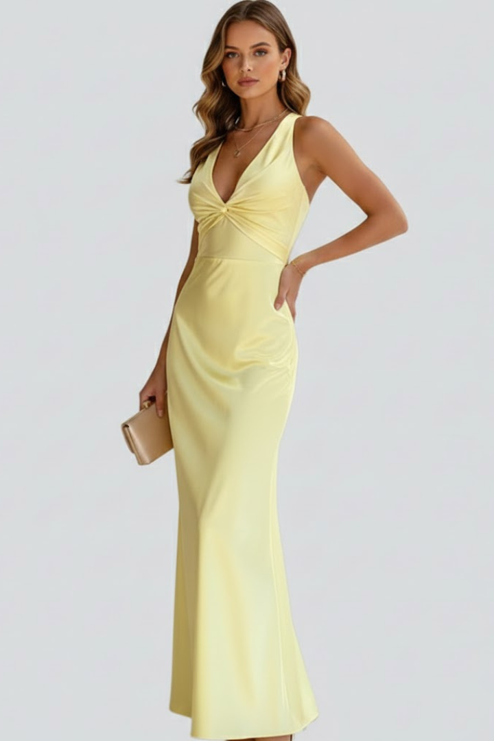 erensa | Robe longue à col en V profond pour femme – Robe sans manches tombant jusqu'au sol