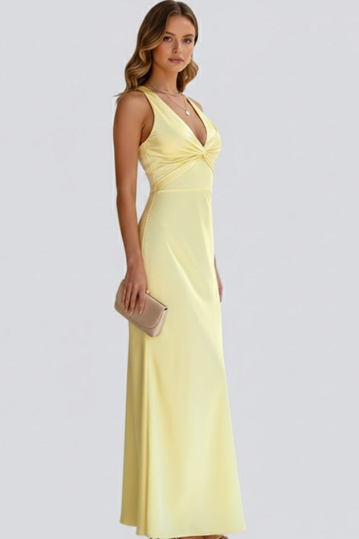 erensa | Robe longue à col en V profond pour femme – Robe sans manches tombant jusqu'au sol