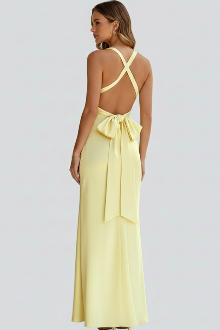 erensa | Robe longue à col en V profond pour femme – Robe sans manches tombant jusqu'au sol
