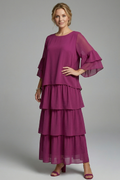Alice | Robe Maxi Femme Coupe Trapèze – Robe Longue à Volants avec Col Rond